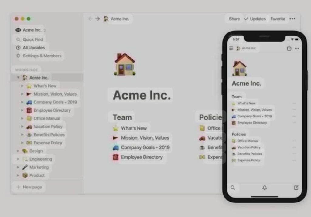 Notion serves as both a project management tool and a knowledge base.