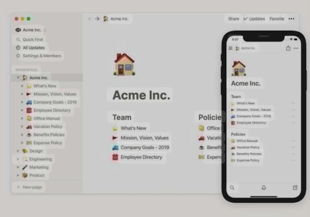 Notion serves as both a project management tool and a knowledge base.